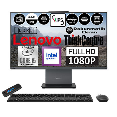 Lenovo Thinkcentre Neo 24 50A Gen5 Intel Core I5 13420H 32GB Ddr5 1tb SSD Freedos Intel® UHD Graphics 23.8" Dokunmatık Fhd All In One Bilgisayar 12SC001LTRF08 + Zetta Flash Bellek