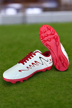 Erkek Krampon Dişli Futbol Ayakkabısı BEYAZ - KIRMIZI