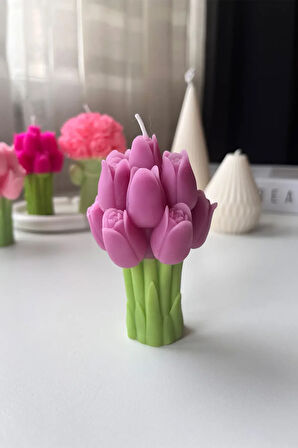Mor Lale Buketi Çiçek Kokulu Soya Mum