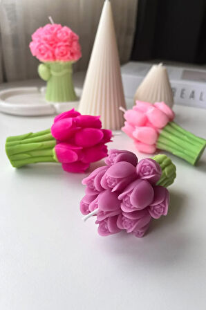 Mor Lale Buketi Çiçek Kokulu Soya Mum