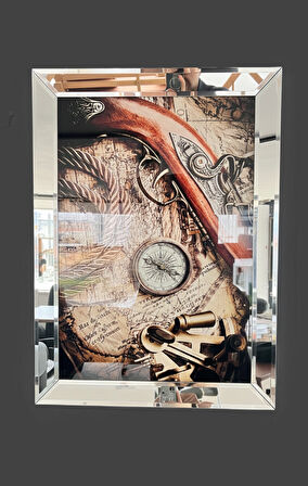 Aynalı Çerçevede Vintage Keşif Temalı Tablo