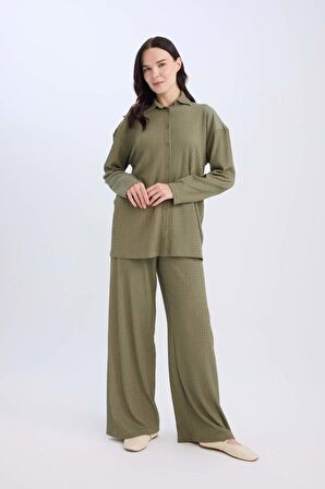 DeFacto Bürümcük Pantolon Straight Fit Beli Lastikli Basic Düz Geniş Bol Paça D7522AX24AUKH82