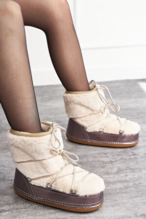 Günlük Kadın Kar Botu Kürklü Bağcıklı Anne Kız Rahat Astarlı Kalın Taban 327