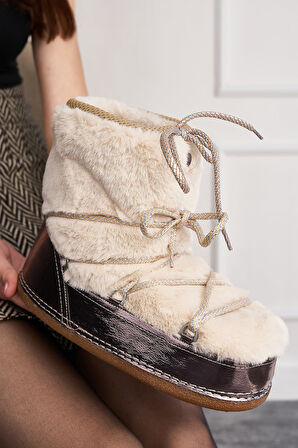 Günlük Kadın Kar Botu Kürklü Bağcıklı Anne Kız Rahat Astarlı Kalın Taban 327