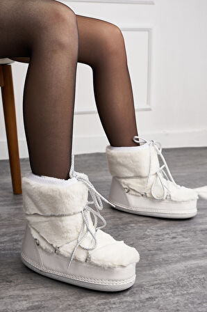 Günlük Kadın Kar Botu Kürklü Bağcıklı Anne Kız Rahat Astarlı Kalın Taban 327