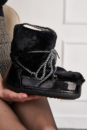 Günlük Kadın Kar Botu Kürklü Bağcıklı Anne Kız Rahat Astarlı Kalın Taban 327