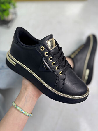 Günlük Kadın Spor Ayakkabı Ppada Model Gold Detaylı Bağcık Hafif Kalın Ortopedik Taban Sneaker 327