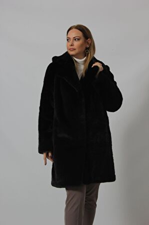 3240 ŞAPKALI SİYAH LÜKS KÜRK KABAN