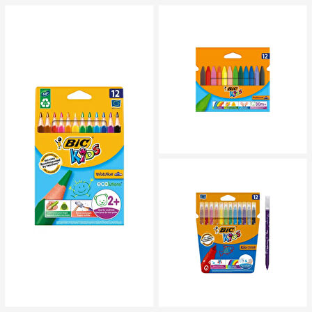 Bic 12li Boya Seti ( Kuru Boya + Pastel Boya + Keçeli Kalem)
