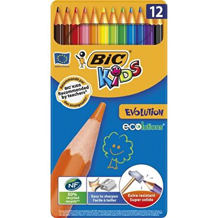 Bic Kids Evolution Kuru Boya 12'Li Metal Kutu