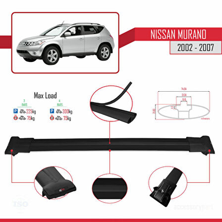 Nissan Murano 2002-2007 Arası ile Uyumlu FLY Model Ara Atkı Tavan Barı Siyah 3 Adet