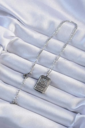 316L Çelik Zincir Eskitme Gümüş Renk Ay Figürlü Tarot Kolye TJ-BKO9222