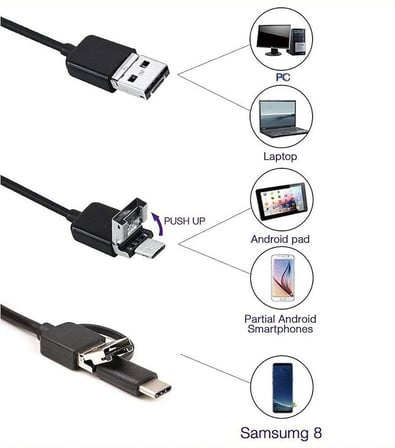 Endoskop 3 In 1 Yılan Kamera Usb Micro Usb Type-c 10m Sert Kablo