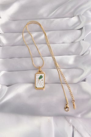 316L Çelik Gold Renk Beyaz Mineli Tarot Kolye TJ-BKO9039