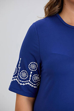 Wearon Kadın Aysar Kısa Kol Baskılı iki ip Boydan Mavi Elbise