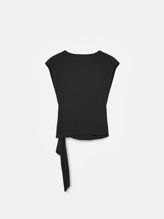 %100 Pamuk Bağlama Detaylı T-shirt-Siyah