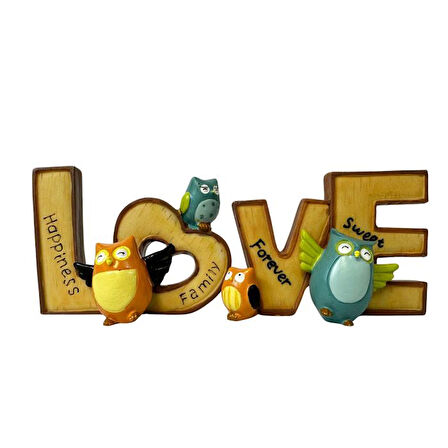 Uretti - Okay 5711 7970 Love Yazılı Baykuş Figürlü Biblo - 2’li Set