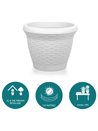 Omnipazar SO-HS01 Plastik Hasır Desenli Dekoratif Saksı 3.3 Litre No 1