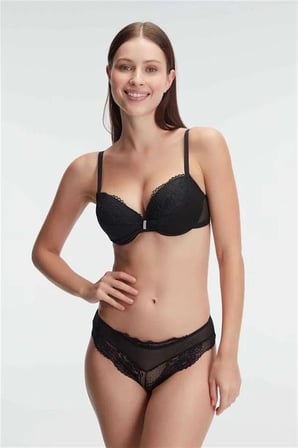 Fastieshop Balenli Destekli Dolgulu Taşlı Dantelli Sütyen ve Slip Takım