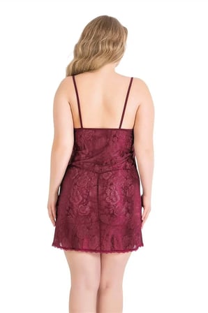 Fastieshop Büyük Beden Bordo Kısa Jakarlı Gecelik