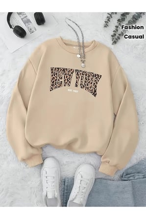 Unisex New yorkBaskılı Bisiklet Yaka Sweatshirt