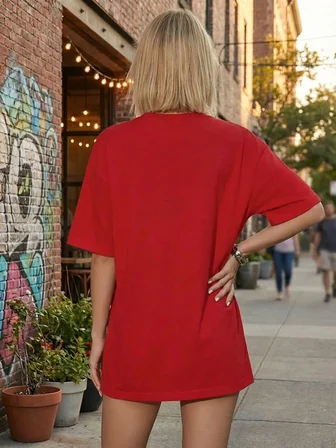 %100 Pamuk Oversize Kalıp Bisiklet Yaka T-shirt / Tişört