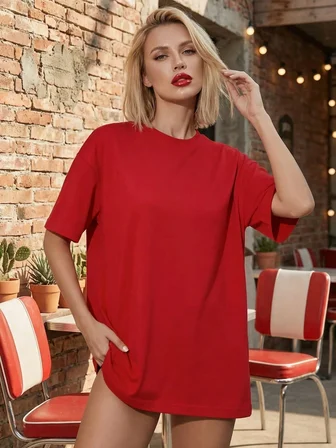 %100 Pamuk Oversize Kalıp Bisiklet Yaka T-shirt / Tişört