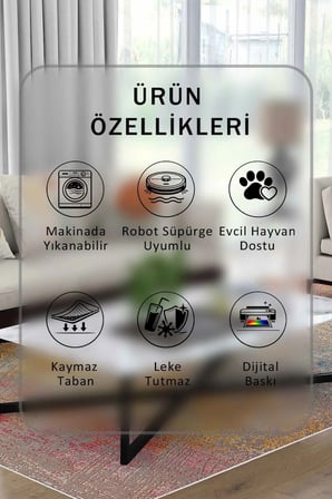 Yıkanabilir Kaymaz Taban Dijital Baskılı Halı ve Yolluk – Leke Tutmaz Salon & Mutfak Halısı