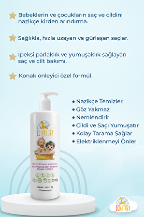 ORGANİK & VEGAN SERTİFİKALI  PARFÜMSÜZ & KOKUSUZ  LE NATURA  BEBEK SAÇ VE VÜCUT ŞAMPUANI 