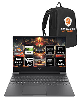 HP Victus 15 R9 8945HS 24GB RAM 1TB SSD RTX4060/8GB 144Hz 15.6'' FHD FDOS Gaming Laptop & PER4 ÇAN