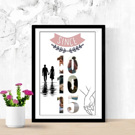  Kişiye Özel Fotoğraf Baskılı Tarihli Sevgili Tablosu Yapışkanlı Sök Tak Çerçeveli 20x30cm - Since Tasarımlı Yıl Dönümü Hediyesi