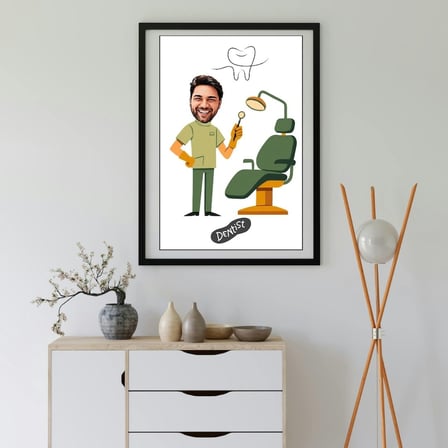  Kişiye Özel Diş Hekimi Karikatürlü Duvar Tablosu Yapışkanlı Sök Tak Çerçeveli 20x30cm - Dişçi ve Diş Hekimliğine Hediye
