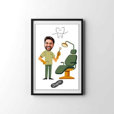  Kişiye Özel Diş Hekimi Karikatürlü Duvar Tablosu Yapışkanlı Sök Tak Çerçeveli 20x30cm - Dişçi ve Diş Hekimliğine Hediye
