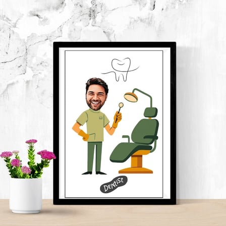  Kişiye Özel Diş Hekimi Karikatürlü Duvar Tablosu Yapışkanlı Sök Tak Çerçeveli 20x30cm - Dişçi ve Diş Hekimliğine Hediye