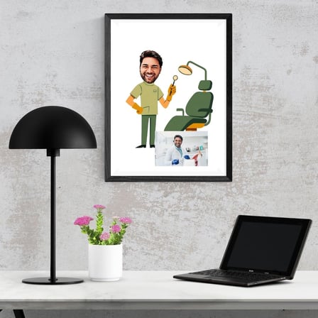  Kişiye Özel Diş Hekimi Karikatürlü Duvar Tablosu Yapışkanlı Sök Tak Çerçeveli 20x30cm - Dişçi ve Diş Hekimliğine Hediye