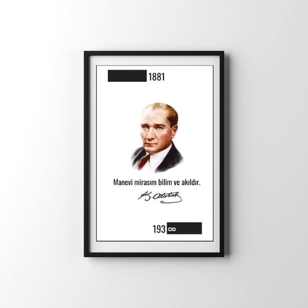 Atatürk Portreli Duvar Tablosu Yapışkanlı Sök Tak Çerçeveli 20x30cm - 1881-193∞ Sonsuzluk Tasarımlı Hediye Poster