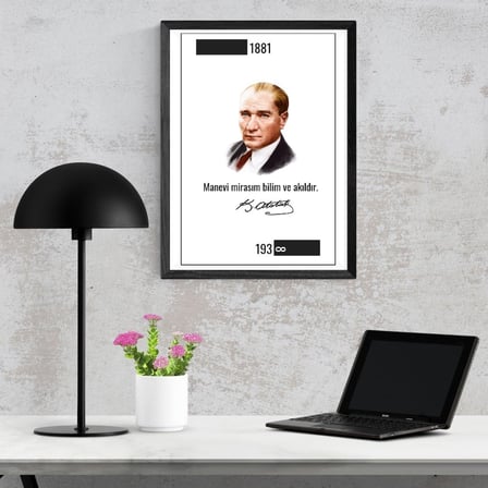 Atatürk Portreli Duvar Tablosu Yapışkanlı Sök Tak Çerçeveli 20x30cm - 1881-193∞ Sonsuzluk Tasarımlı Hediye Poster