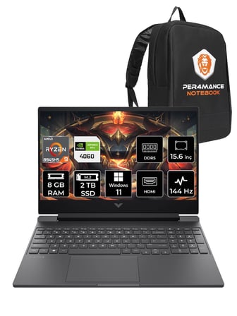 HP Victus 15 R9 8945HS 8GB RAM 2TB SSD RTX4060/8GB 144Hz 15.6'' FHD W11H Gaming Laptop & PER4 ÇAN