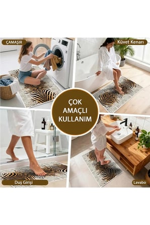2 li Banyo Paspası, Yumuşak Banyo Halısı, Kaymaz Tabanlı, Yıkanabilir - 60x100 - 50 x60