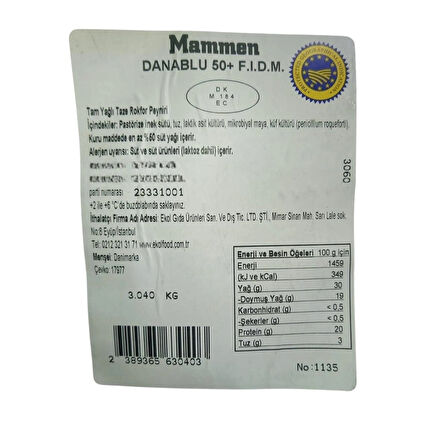 Mammen Danish Blue Cheese Danimarka Mavi Peynir 250 GR