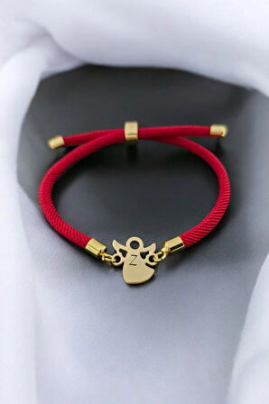 Z Harfine Özel 14 Ayar Altın Plakalı İpek Örgülü Mevlana Motifli Hediye Bileklik-328harf-kırmızı