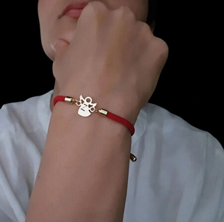 Z Harfine Özel 14 Ayar Altın Plakalı İpek Örgülü Mevlana Motifli Hediye Bileklik-328harf-kırmızı