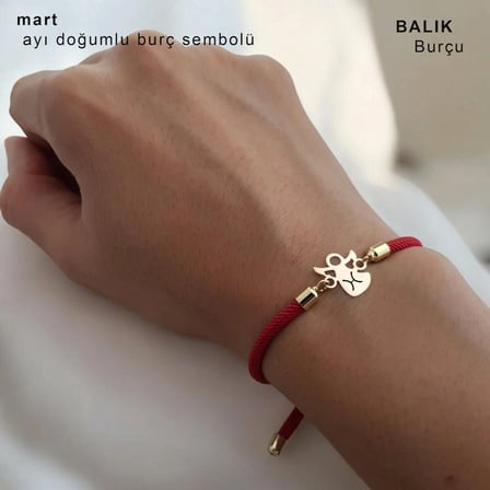 Mart Ayı Doğumlarına İpek Örgülü Mevlana Motifli 14 Ayar Altın Plakalı Hediye Bileklik-328ay-kırmızı