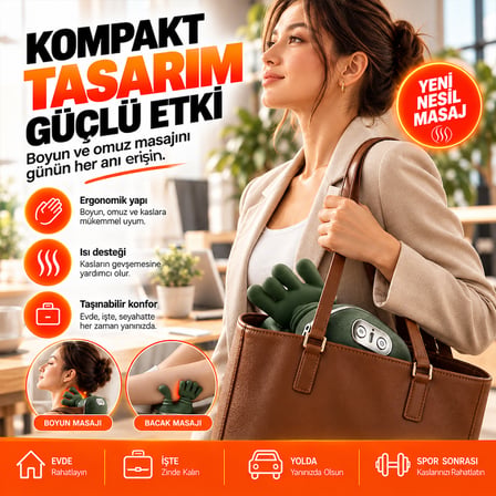 Şarjlı Isıtmalı Boyun Masaj Aleti El Hisli Parmakla Yoğurma Teknolojili Omuz Sırt Bacak Masaj Cihazı
