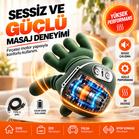Şarjlı Isıtmalı Boyun Masaj Aleti El Hisli Parmakla Yoğurma Teknolojili Omuz Sırt Bacak Masaj Cihazı