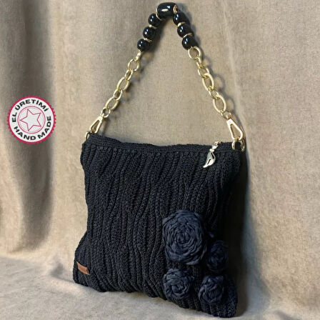 Uretti - Meryem 7194 El Örgüsü Tığ İşi Gül Motifli Kol Çantası