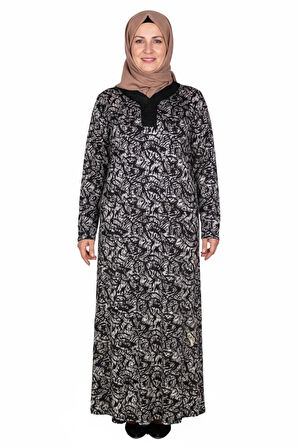 Hesna Kadın Minel Battal Beden Kuplu Boydan Siyah Elbise Desen 29