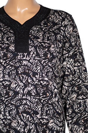 Hesna Kadın Minel Battal Beden Kuplu Boydan Siyah Elbise Desen 29