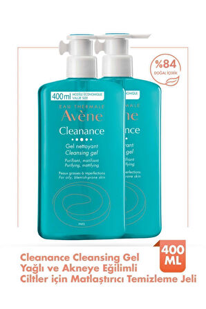 Avene Cleanance Yağlı ve Akneye Eğilimli Ciltler için Matlaştırıcı Etkili Temizleme Jeli 400 ml 2 Adet