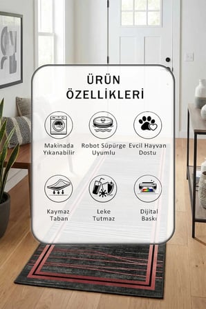 Yıkanabilir Kaymaz Ehl-83 Dijital Baskılı Yolluk Halı Tüy Tutmaz
